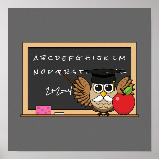 Niedlicher Lehrer mit Apple-Cartoon Poster (Vorne)