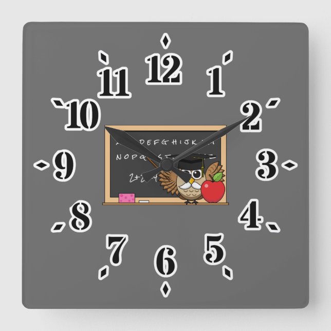 Niedlicher Lehrer mit Apple-Cartoon Quadratische Wanduhr (Vorderseite)