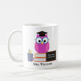 Niedlicher Lehrer Pink Owl School Monogramm Kaffeetasse