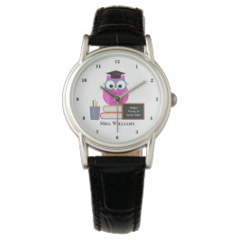 Niedlicher Lehrer Pink Owl Teacher School Armbanduhr