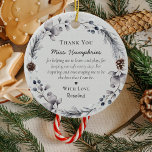 Niedlicher Lehrer Wertschätzung Geschenk Weihnacht Keramik Ornament<br><div class="desc">Lehrer sind wirklich wunderbar und wie besser gelassen sie wissen, als mit einem dieser personalisierten Lehrer schätzen Weihnachtsschmuck. Design zeichnet sich durch einen chic grauen Hintergrund aus, mit einem winterbotanischen Festkranz, einer niedlichen Danksagung, dem Lehrernamen, einem kleinen Herz und von wem es kommt. Der gesamte Text kann mithilfe der bereitgestellten...</div>