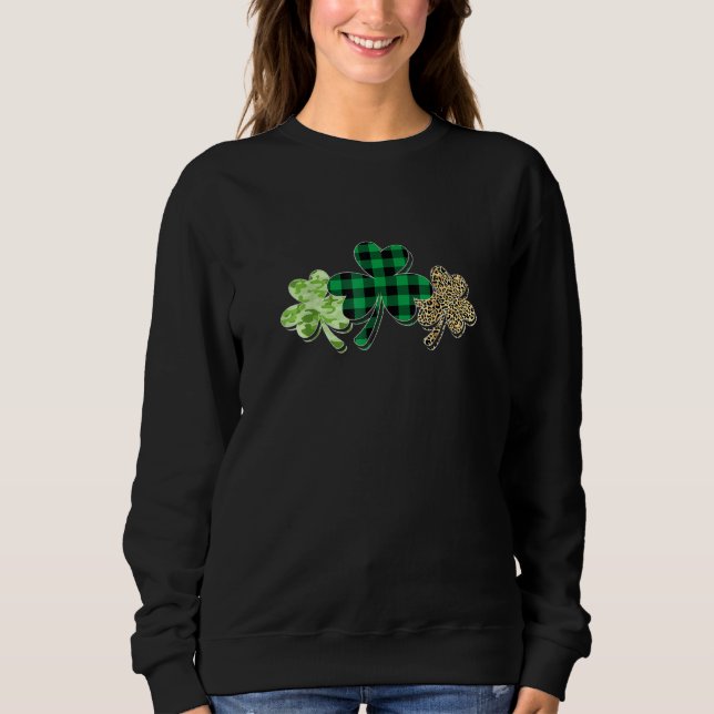 Niedlicher Leopard Print Kariert Kleeblatt Clover  Sweatshirt (Vorderseite)