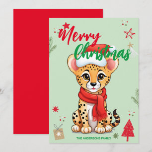 Niedlicher Leopardenname Weihnachtsfeiertag Feiertagskarte