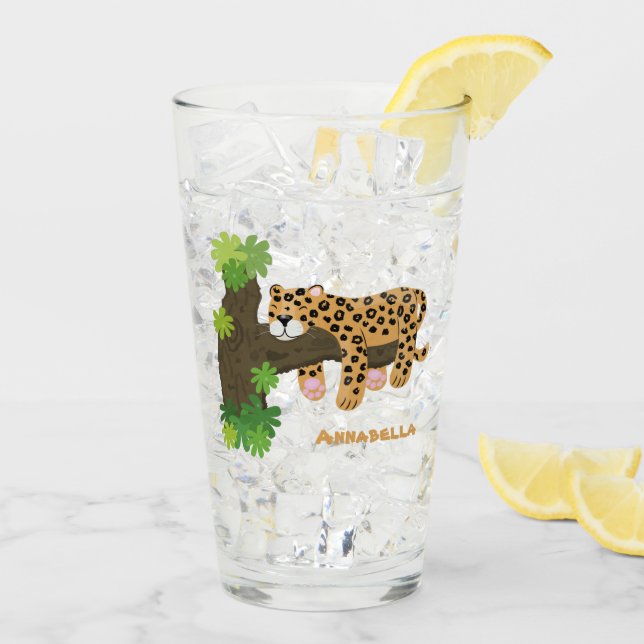 Niedlicher Leopardenschlaf in Cartoon-Abbildung Glas (Rückseite Ice)