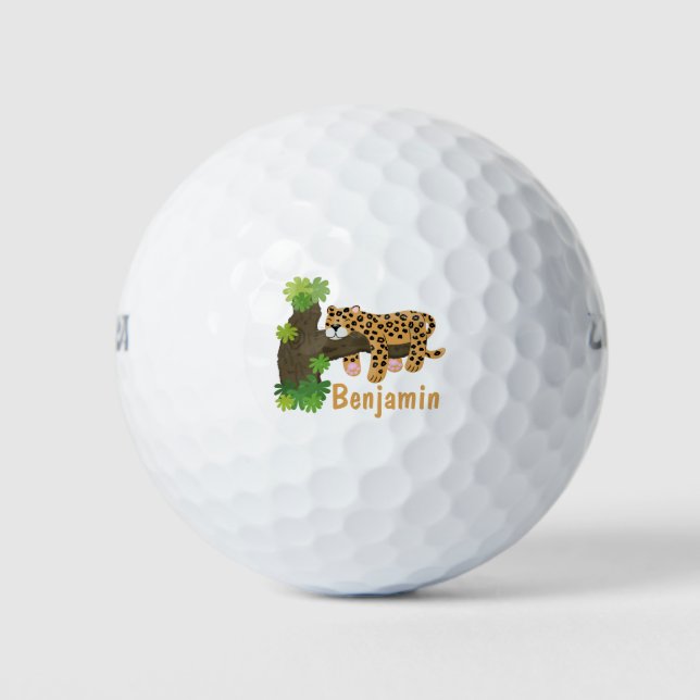 Niedlicher Leopardenschlaf in Cartoon-Abbildung Golfball (Vorderseite)