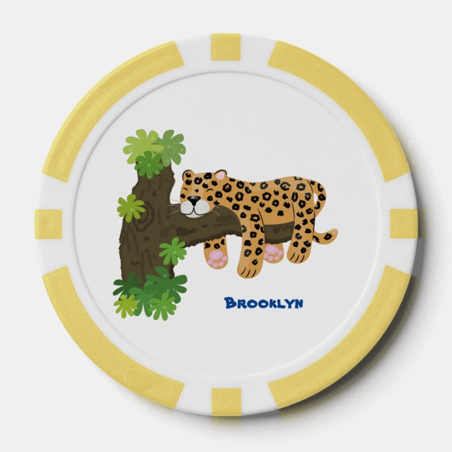 Niedlicher Leopardenschlaf in Cartoon-Abbildung Pokerchips (Vorderseite)