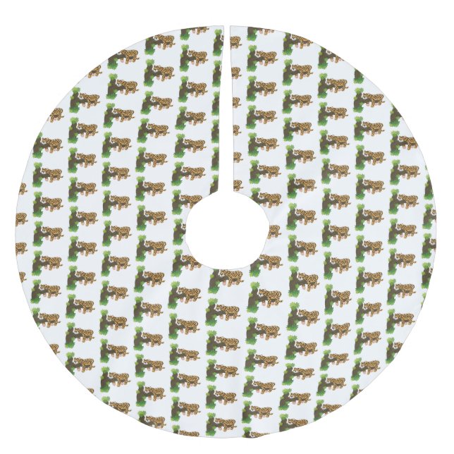 Niedlicher Leopardenschlaf in Cartoon-Abbildung Polyester Weihnachtsbaumdecke (Vorderseite)