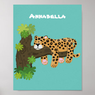 Niedlicher Leopardenschlaf in Cartoon-Abbildung Poster