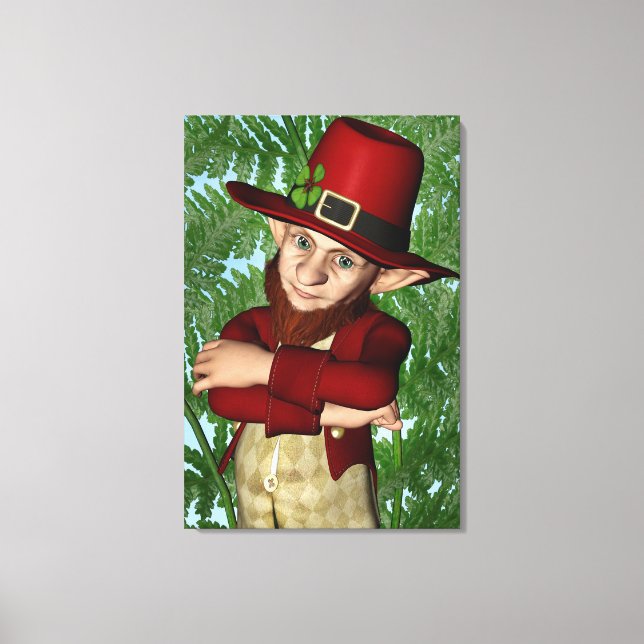 Niedlicher Leprechaun-Shamrock-Irische-Folklore-Ku Leinwanddruck (Vorderseite)