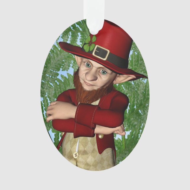 Niedlicher Leprechaun-Shamrock-Irische-Folklore-Ku Ornament (Vorderseite)
