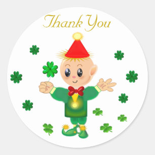 Niedlicher Leprechaun und Glück bringende Shamrock Runder Aufkleber