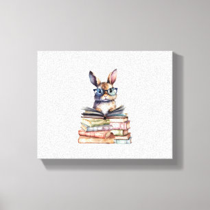Niedlicher Leserhase mit Brillenbüchern Buchwurm R Leinwanddruck