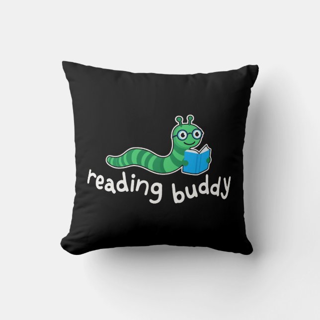 Niedlicher Lesewurm mit Buch Kissen (Vorderseite)