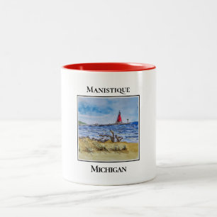 Niedlicher Leuchtturm, Manistique Michigan Zweifarbige Tasse