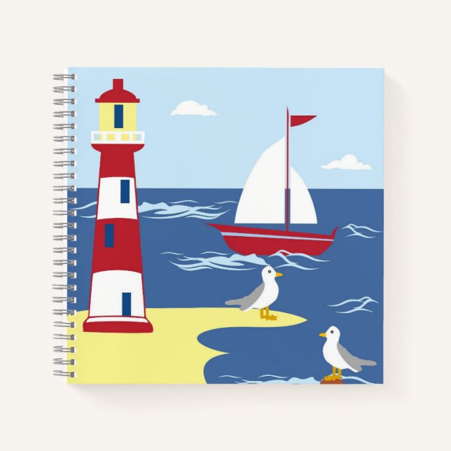 Niedlicher Leuchtturm und Küstenkunst Notizbuch (Vorderseite)
