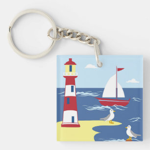 Niedlicher Leuchtturm und Küstenkunst Schlüsselanhänger