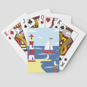 Niedlicher Leuchtturm und Küstenkunst Spielkarten
