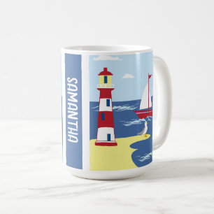 Niedlicher Leuchtturm und Küstenlinie Personalisie Kaffeetasse