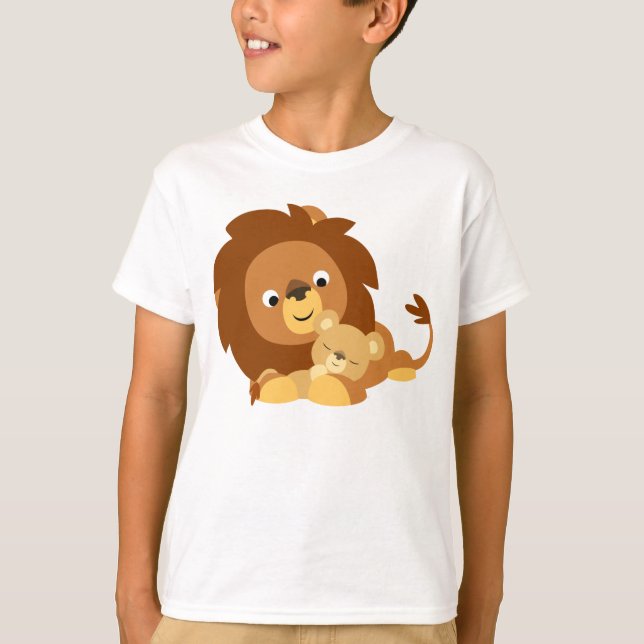 Niedlicher liebevoller Cartoon-Löwe-Vater und T-Shirt (Vorderseite)