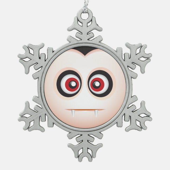 Niedlicher Lil Vampire Halloween Emoji Schneeflocken Zinn-Ornament (Vorderseite)