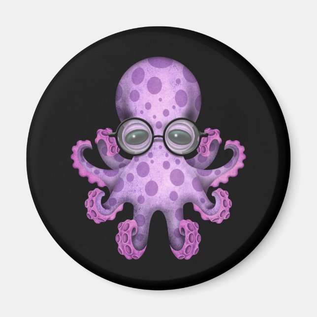 Niedlicher Lila Babytopus mit schwarzer Brille Magnet (Vorne)
