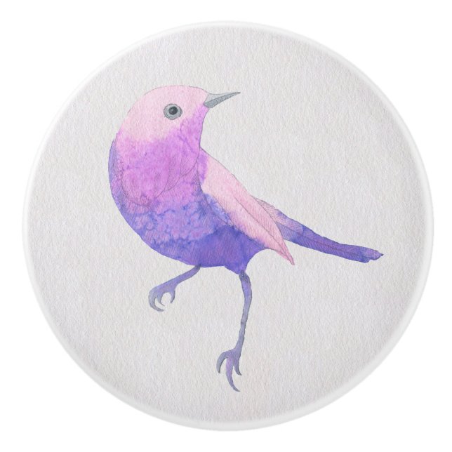 Niedlicher Lila Bird Keramikknauf (Vorderseite)