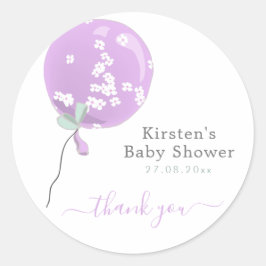 Niedlicher Lila Blumenballon - Babydusche Danke Runder Aufkleber