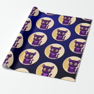 Niedlicher Lila Cartoon Katzenkinder Halloween-Par Geschenkpapier