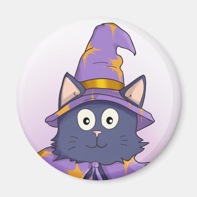 Niedlicher Lila Cartoon Wizard Kitty Magnet (Vorne)