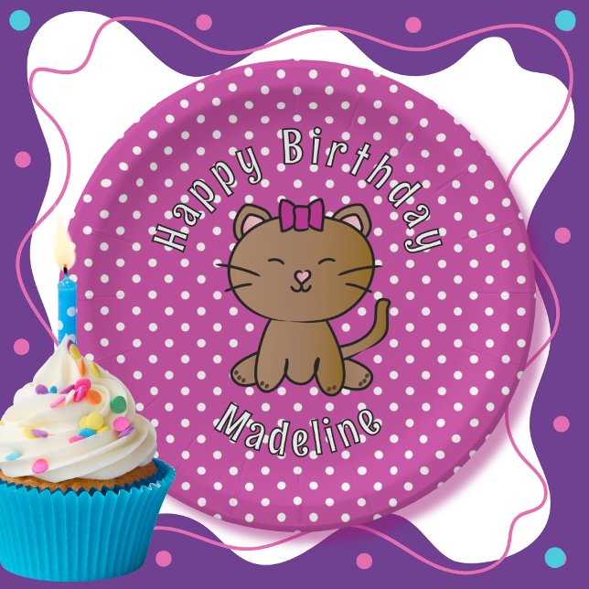 Niedlicher Lila Cat Cartoon Sweet Kid's Geburtstag Pappteller (Von Creator hochgeladen)