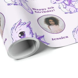 Niedlicher Lila Chibi-Dragon-Foto Geschenkpapier