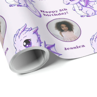 Niedlicher Lila Chibi-Dragon-Foto Geschenkpapier