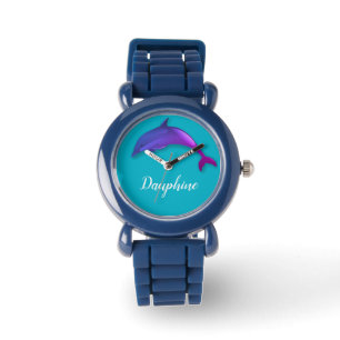 Niedlicher lila Delfin - Name hinzufügen Armbanduhr