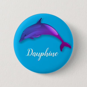 Niedlicher lila Delphin in himmelblau - Name hinzu Button