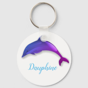 Niedlicher lila Delphin in weiß - Name hinzufüge Schlüsselanhänger