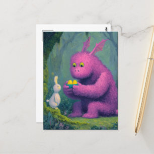 Niedlicher Lila Drache und Ostersonnige Farbe Postkarte