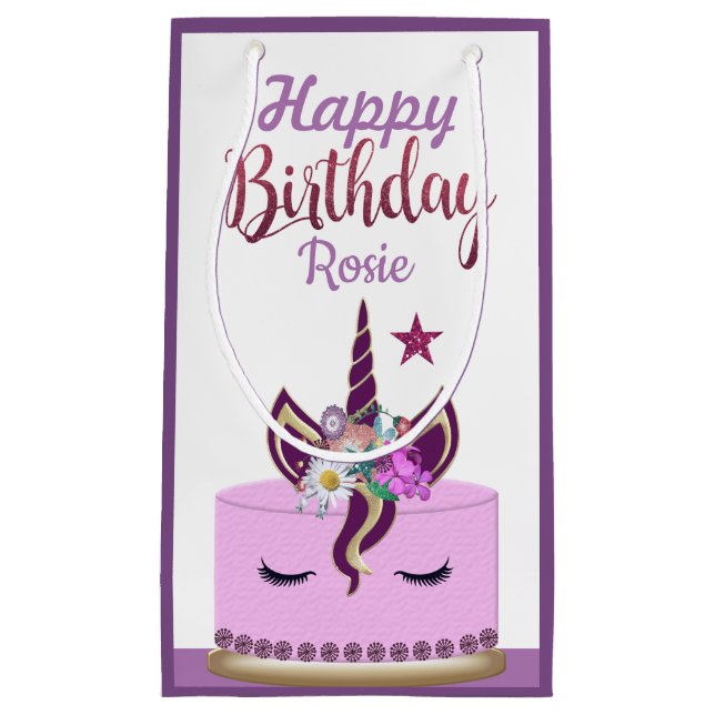 Niedlicher Lila Einhorn Kleine Geschenktüte (Vorderseite)