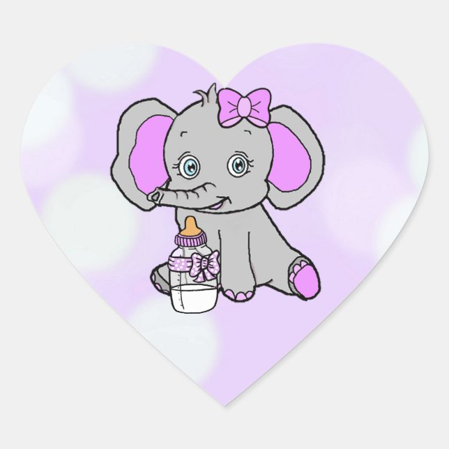 Niedlicher Lila Elefant mit Babyflasche Herz-Aufkleber (Vorderseite)