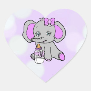 Niedlicher Lila Elefant mit Babyflasche Herz-Aufkleber