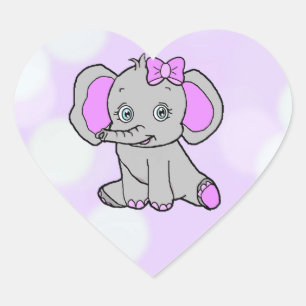 Niedlicher Lila Elefant mit Babyflasche Herz-Aufkleber