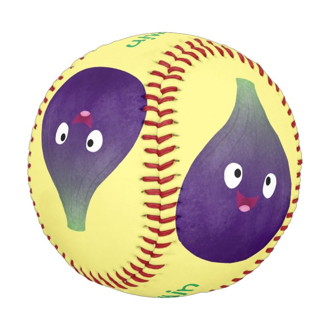Niedlicher, lila Feigenfrucht-Cartoon Baseball (Schrägansicht)