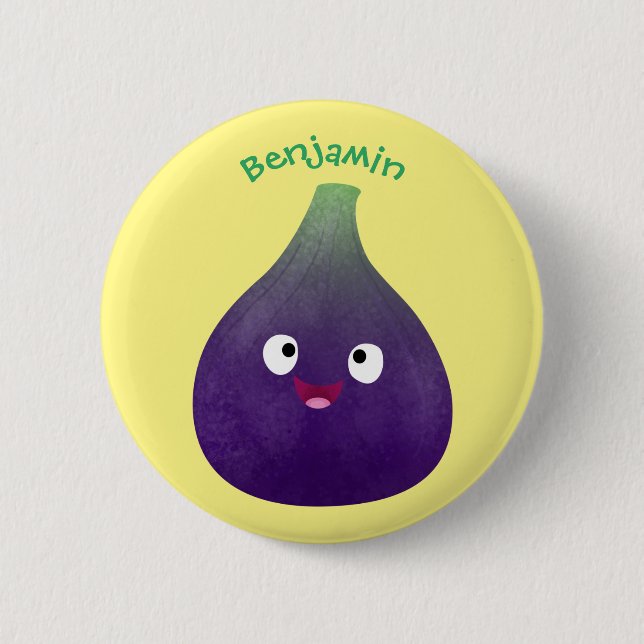Niedlicher, lila Feigenfrucht-Cartoon Button (Vorderseite)