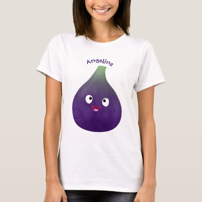 Niedlicher, lila Feigenfrucht-Cartoon T-Shirt (Vorderseite)