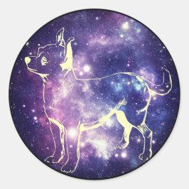Niedlicher Lila Galaxy Chihuahua Space Star Hund Runder Aufkleber