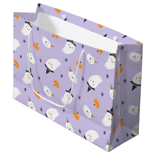 Niedlicher Lila Geist und Pumpkin Große Geschenktüte (Vorderseite Schrägansicht)
