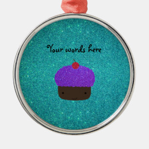 Niedlicher lila Glitterkuchen-Türkis-Glitter Ornament Aus Metall