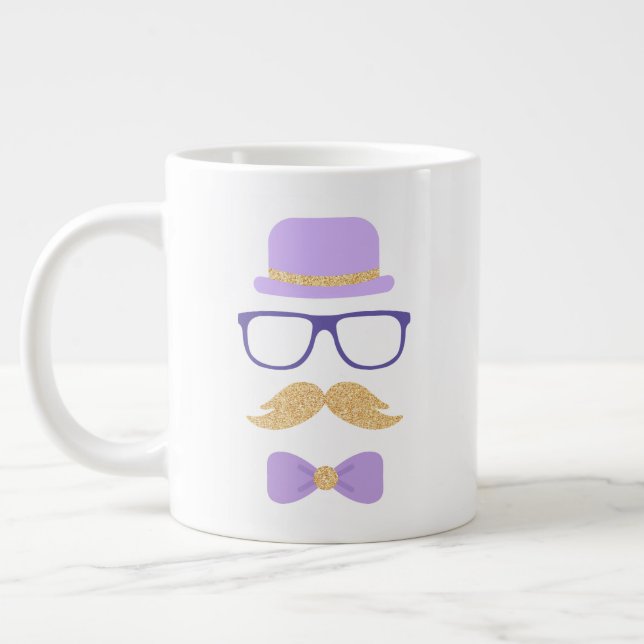 Niedlicher Lila Glitzer Mustache Grandpa Tee Party Jumbo-Tasse (Links)