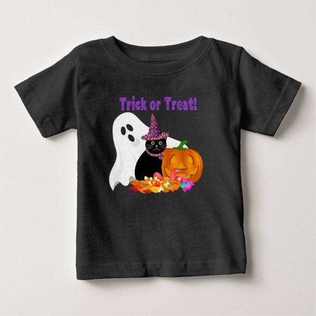 Niedlicher Lila Glitzer Trick oder Treatenhaus Baby T-shirt (Vorderseite)