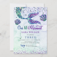 Niedlicher Lila Grüner Glitzer Mermaid Birthday