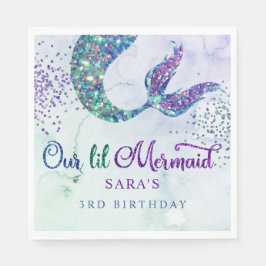 Niedlicher Lila Grüner Glitzer Mermaid Birthday Serviette